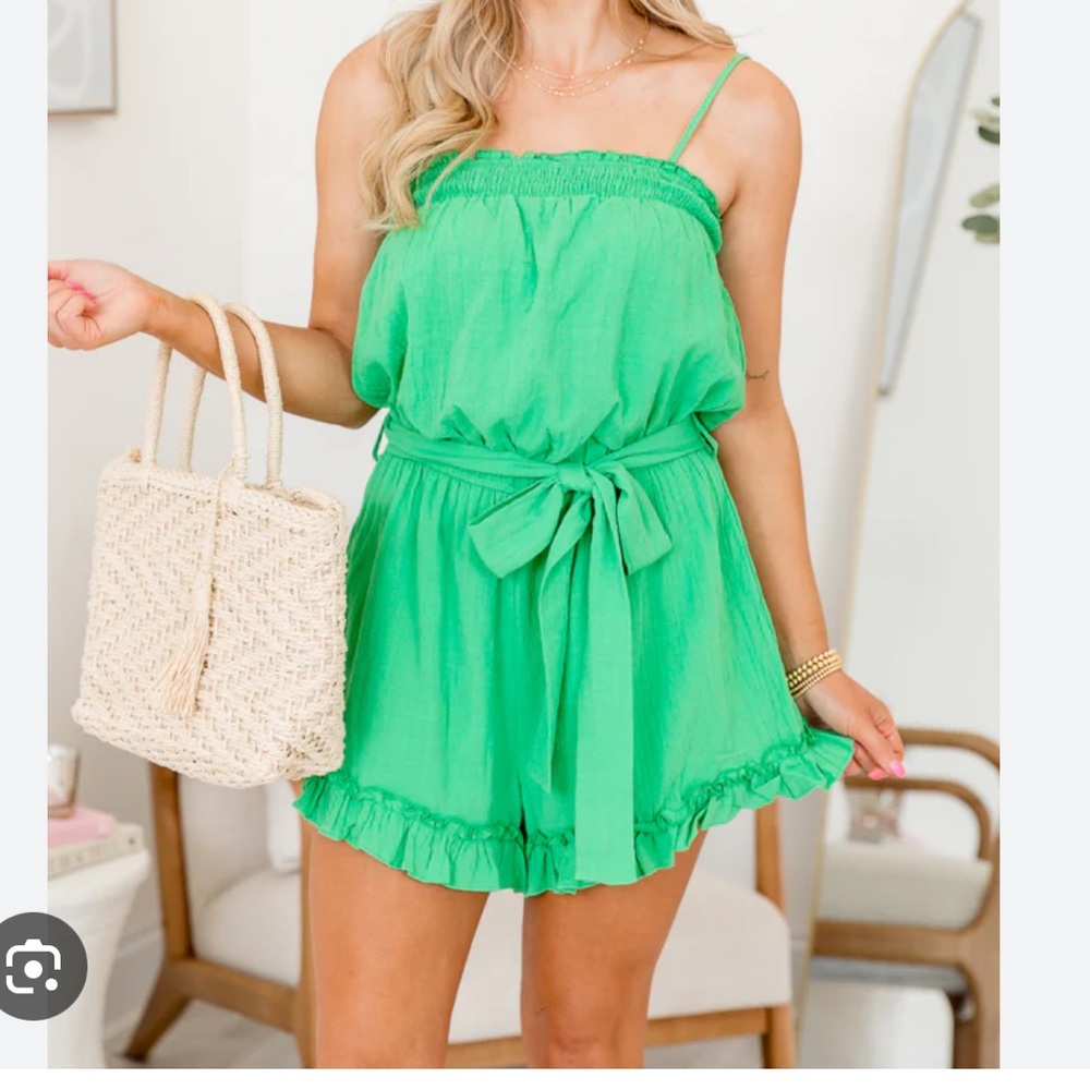 Green Spaghetti Strap Romper